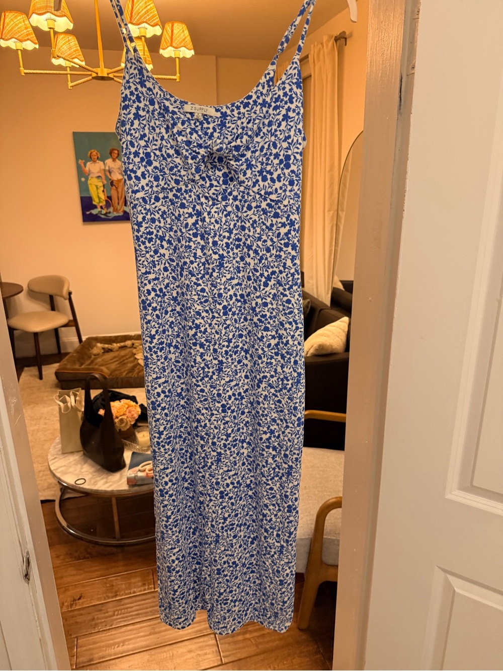 Z Supply Blue and White Floral Midi Slip Dress